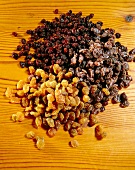 Close-up of various types of raisins