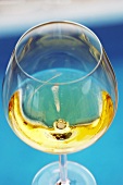 White wine in glass, Bens D`Avall Mallorca restaurant, Spain