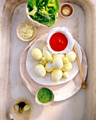 Marinated saffron eggs on plate