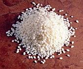 Close-up of pile of round grain rice