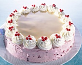 Cranberry eggnog cake with cream on plate