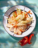 Chicken breast fillet with fennel and peppers on plate