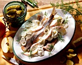 Matjes fillets with gherkins in glass bottle