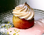 Baked apple with filling and meringue topping
