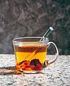 Close-up of spice punch in glass with handle