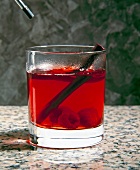 Close-up of raspberry punch in glass