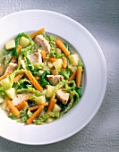 Savoy cabbage stew with turkey and carrots on plate