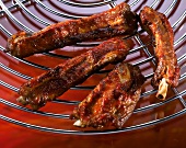 Close-up of grilled spareribs on grill