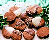 Close-up of round chocolate Christmas cookies