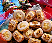 Close-up of Christmas walnut cookies