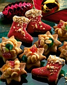 Close-up of boot and star shaped peanuts cookies
