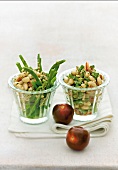 Bean salad with walnut pesto in glasses