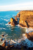 View of rocky coast in Padstow, Cornwall, England