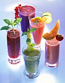 Five different fruit juice in glasses