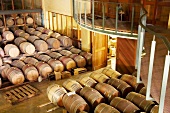 Wine barrels stacked in rows at Havana Hill Winery in Philadelphia, South Africa