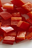 Close-up of diced red bell pepper