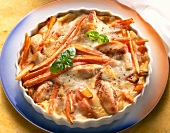 Carrots casserole marinated with chicken on serving dish