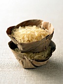 Two leaves cup with white parboiled rice