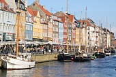 Sailboats moored at Nyhavn canal in Copenhagen, Denmark