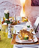 Asian style table decorated in green and gold