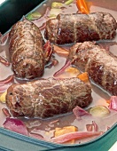 Close-up of hearty beef roulades