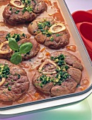 Close-up of Italian veal in serving tray