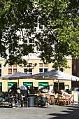 Sole d'Italia Restaurant under tree in Grabrodretorv Square, Copenhagen, Denmark