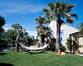 Villa in Saint-Tropez, Hängematte im Garten, Palmen, Sommer, Sonne
