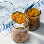 Chutney being filled in marmalade glass