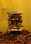 Stack of various types of chocolate bars