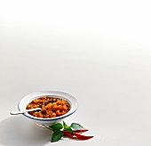 Mango chutney in bowl, copy space