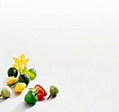 Various vegetables on white background, copy space