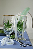 Glasses with lily of valley motif and eater tape on side
