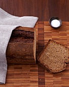 Sliced dark rye bread with wheat germ