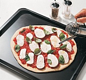 Buch vom Käse, Pizza, Mozzarel la, Tomaten, Basilikum, Öl, Step 4