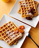 Apricot waffles and light-date waffles on plates