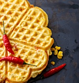 Close-up of waffles with Mexican chillies