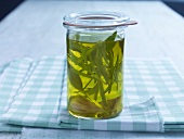 Herb oil in bottle