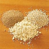 Various types of cereals, buckwheat and soya flour