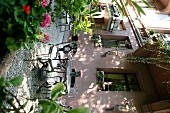 Exterior view of hotel with metal furniture in Germany