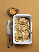 Wild Garlic, Baked chicken with yogurt marinade in baking dish