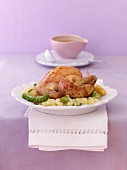 Spring chicken with mashed potatoes and asparagus