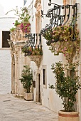 Exterior of house with balcony and flowers in Italy