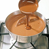Close-up of chocolate being poured in mixture, step 3