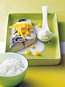 Fisch mit Mango, Reis 