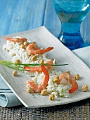 Close-up of shrimp rice on rectangular plate