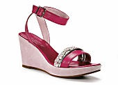 Pinker Schuh mit Keilabsatz, mit Strass verziert, Pumps