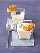 Rahmsuppchen soup with cheese caraway minis