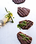 Grilled beef fillets with wasabi pesto