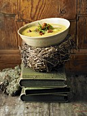 Chestnut and potato soup with rosemary croutons